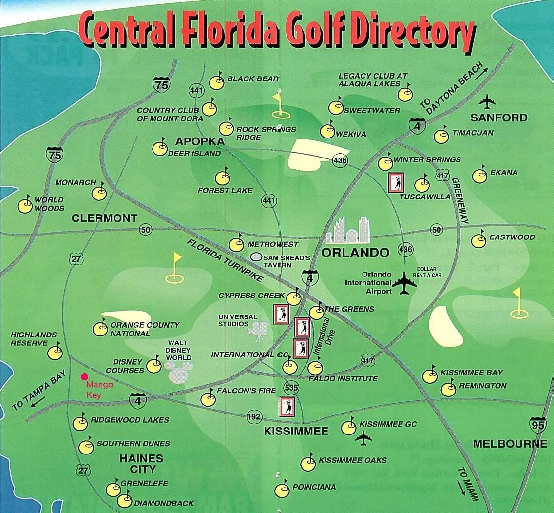 zemljevid Orlando igrišč za golf